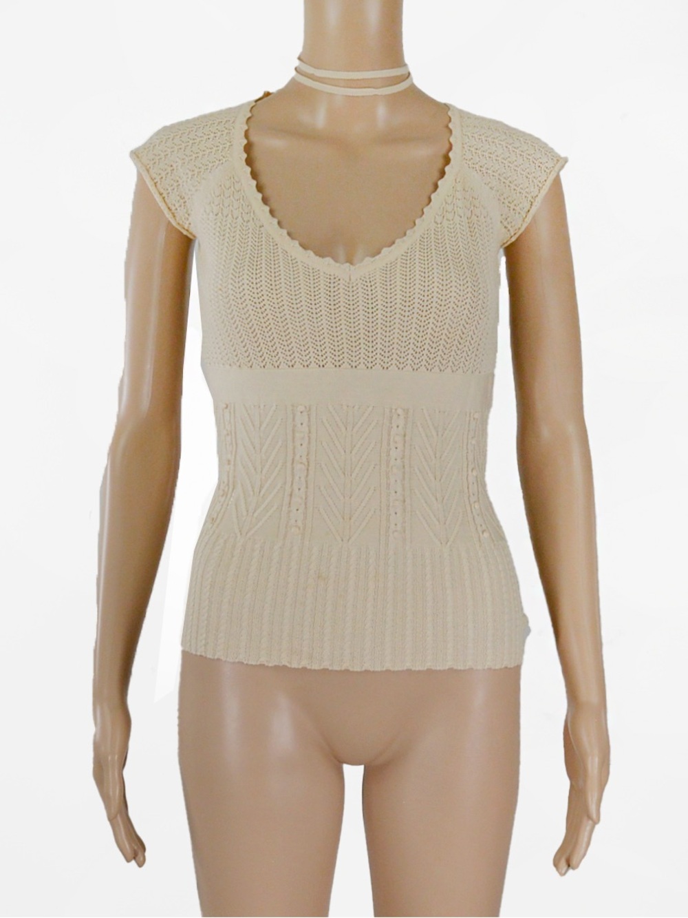 Vintage Philosophy di Alberta Ferretti Sheer Silk Draped Tie Back Knit Top